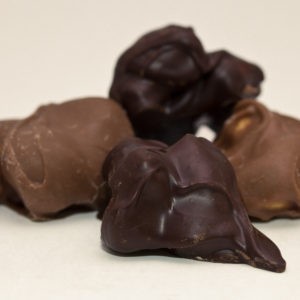 Milk and dark chocolate covered cashew clusters.
