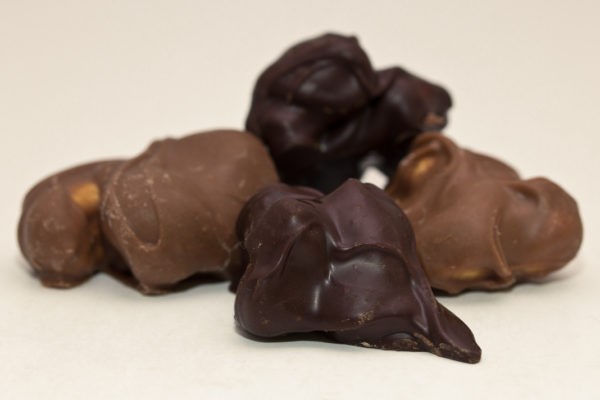 Milk and dark chocolate covered cashew clusters.