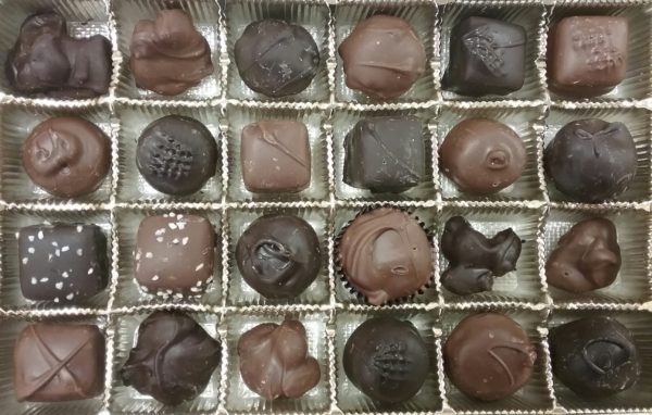 One pound assorted chocolate sampler gift box.