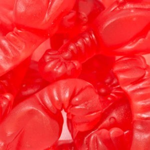 A bunch of red Gummy Lobsters from Jenkinson's Sweet Shop.