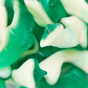 A bunch of blue-green Shark Gummies