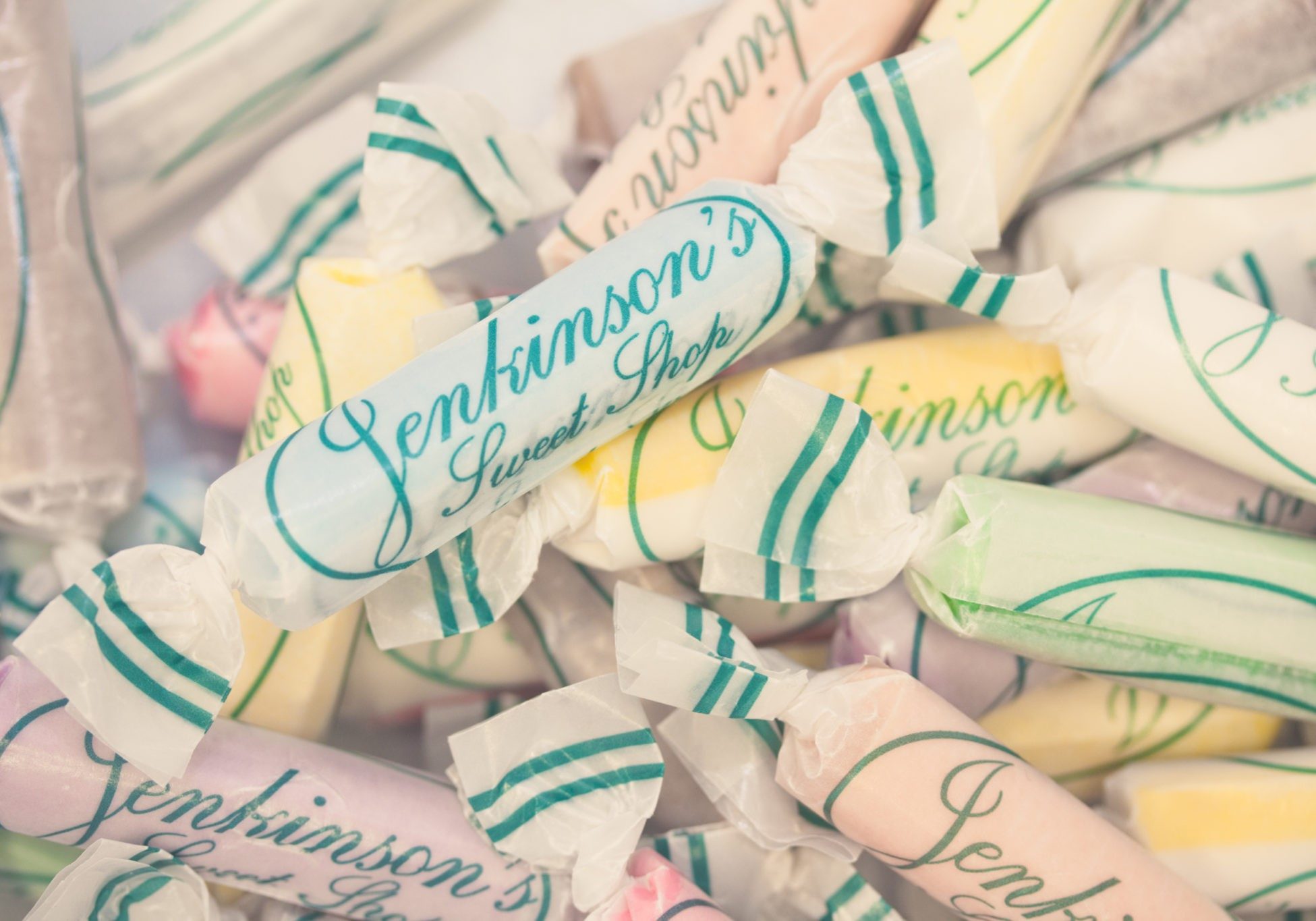 A bunch of Jenkinson's salt water taffy.