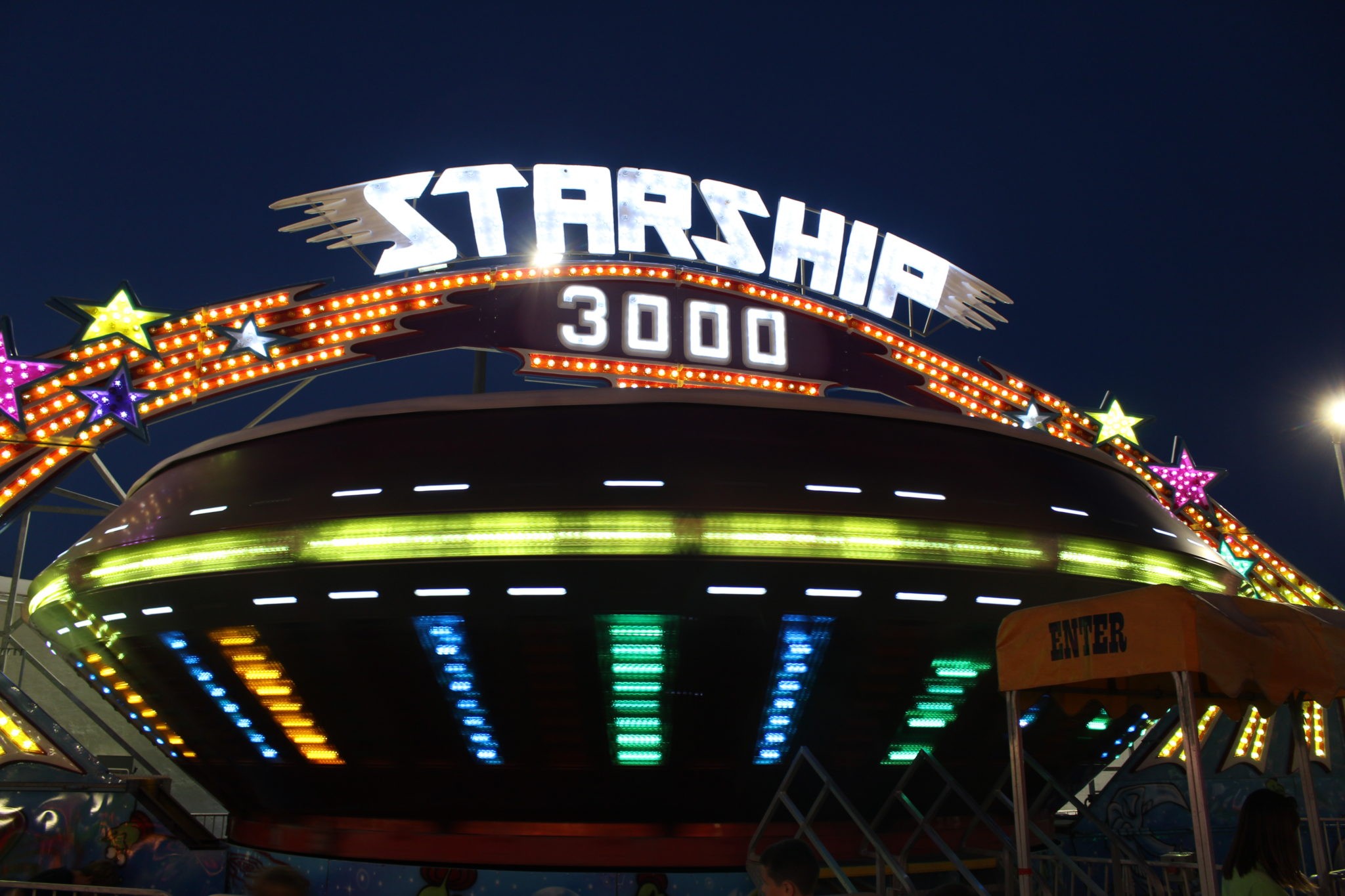 Jenkinson's Boardwalk Starship 3000 Ride. Spins around so fast you start to float off the ground!