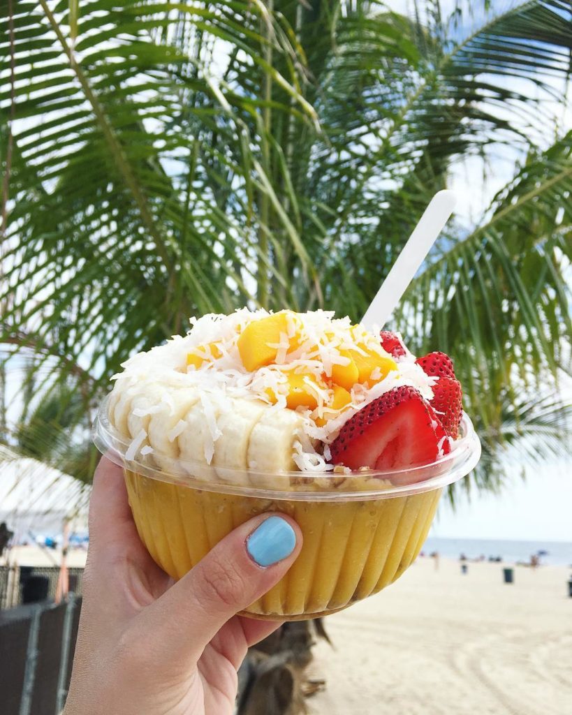 Mango, banana, strawberry and coconut fruit bowl from South Beach Sweets, Bowls & Smoothies.
