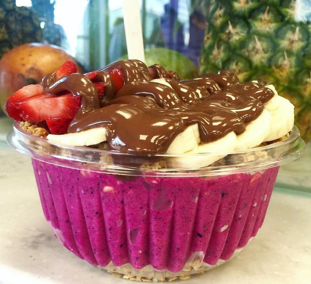 Acai, banana, strawberry and nutella fruit bowl from South Beach Sweets, Bowls & Smoothies.