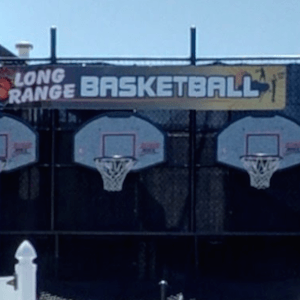 Shot of the Long Range Basketball Hoops on Jenkinson's Boardwalk.