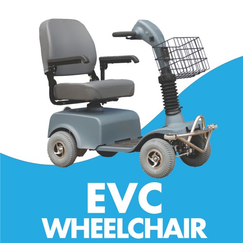 Text says "EVC Wheelchair" with a picture of a motorized wheelchair.