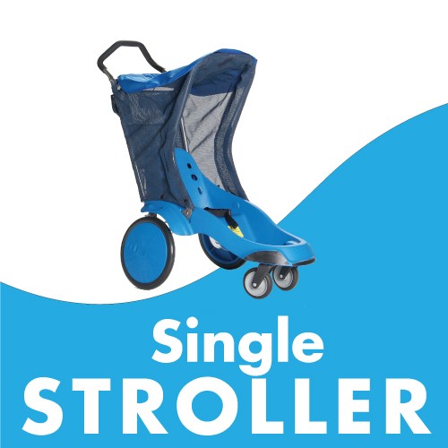 Text says "Single Stroller" with a picture of a blue stroller.