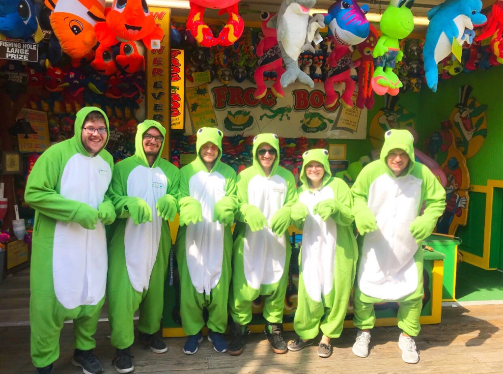 Workers all dressed as frogs for Hot Halloween at Jenkinson's Boardwalk.