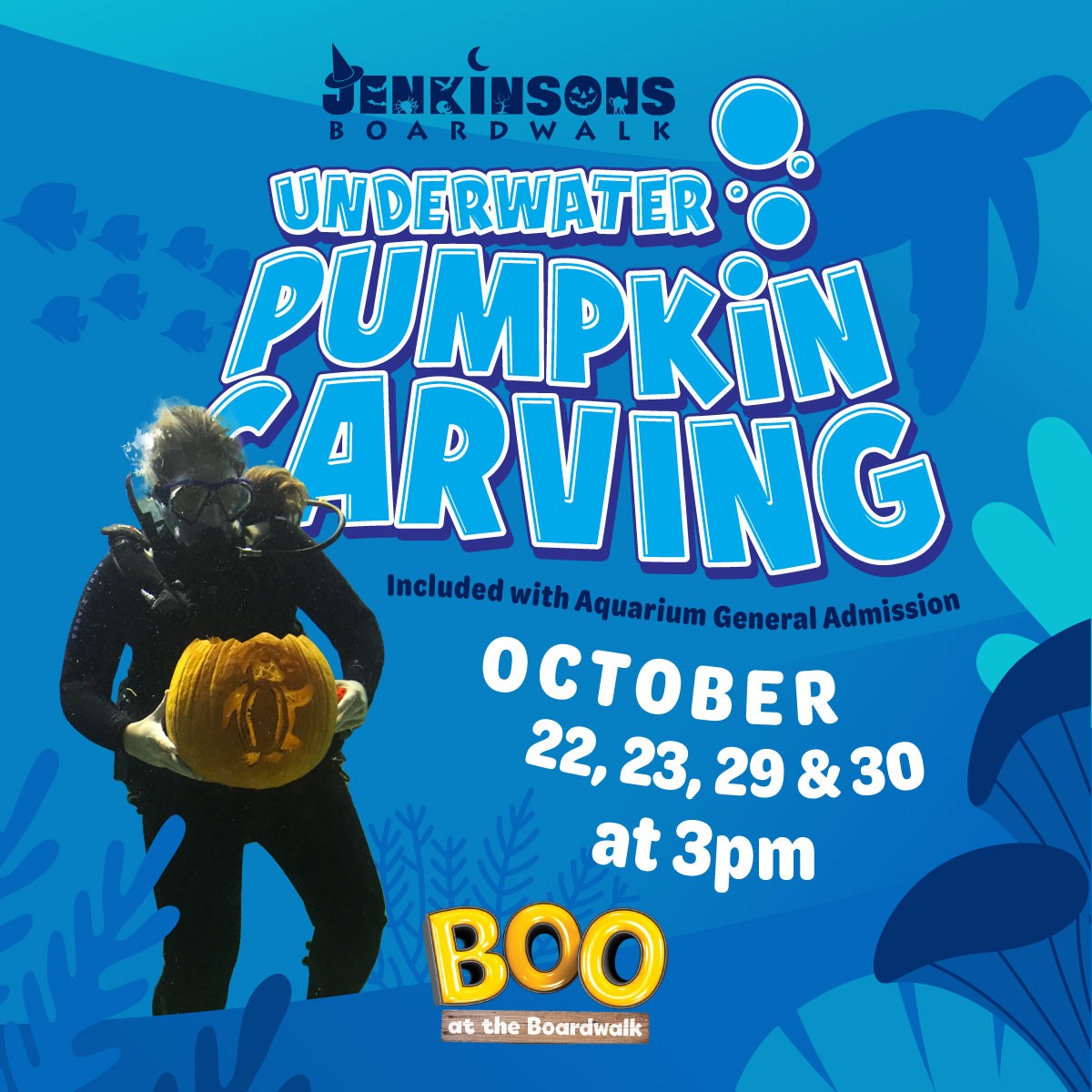 underwater pumpkin carving at jenkinson's aquarium during boo at the boardwalk