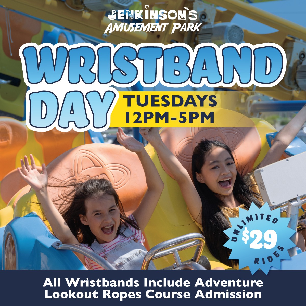 jenkinsons amusement park wristband day on tuesdays from 12-5pm