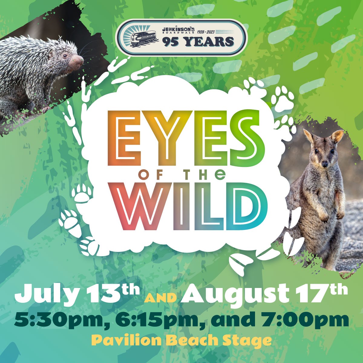 eyes of the wild animal show at jenkinson's boardwalk on july 13th and august 17th
