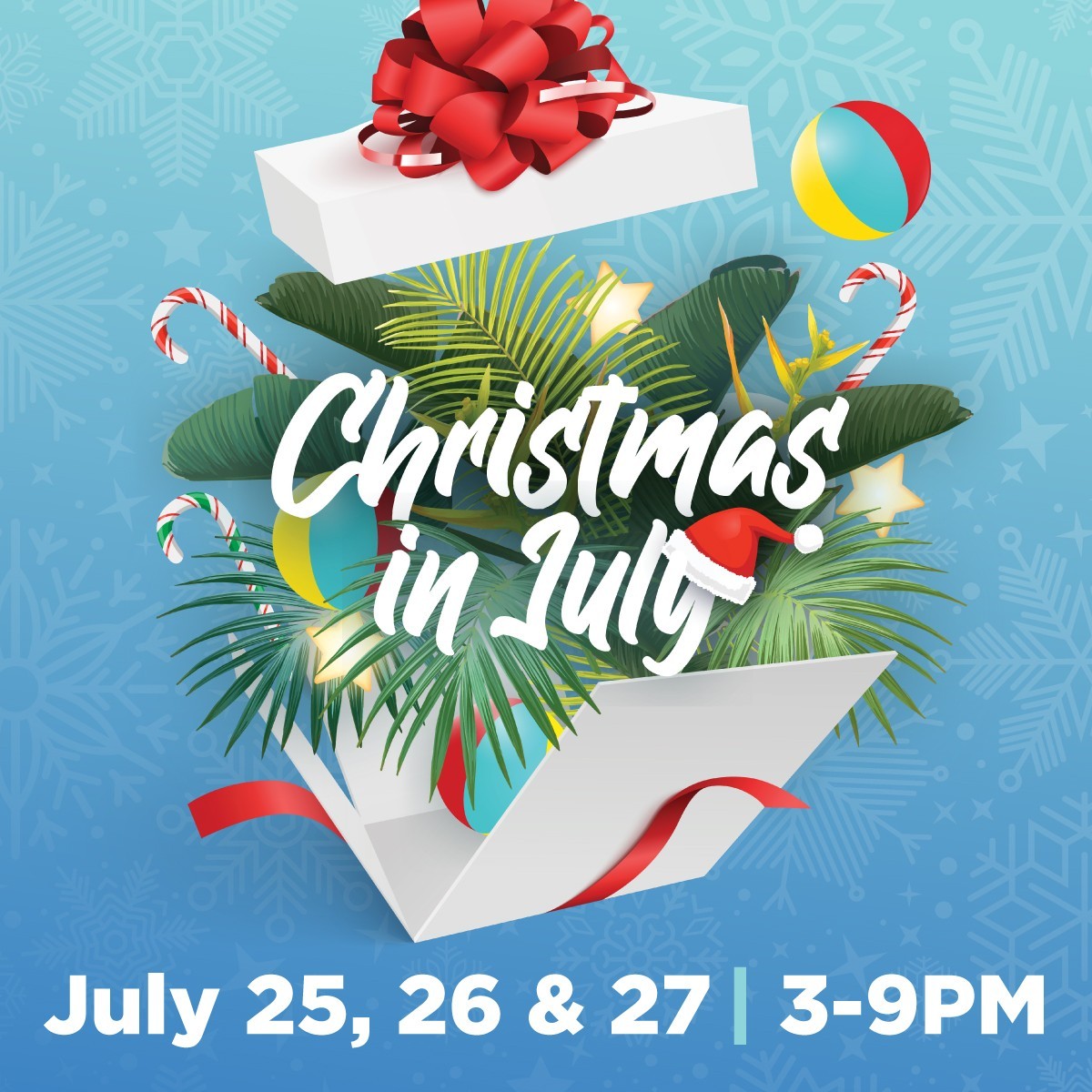 christmas in july at jenkinsons boardwalk july 25 26 and 27 from 3-9pm each day