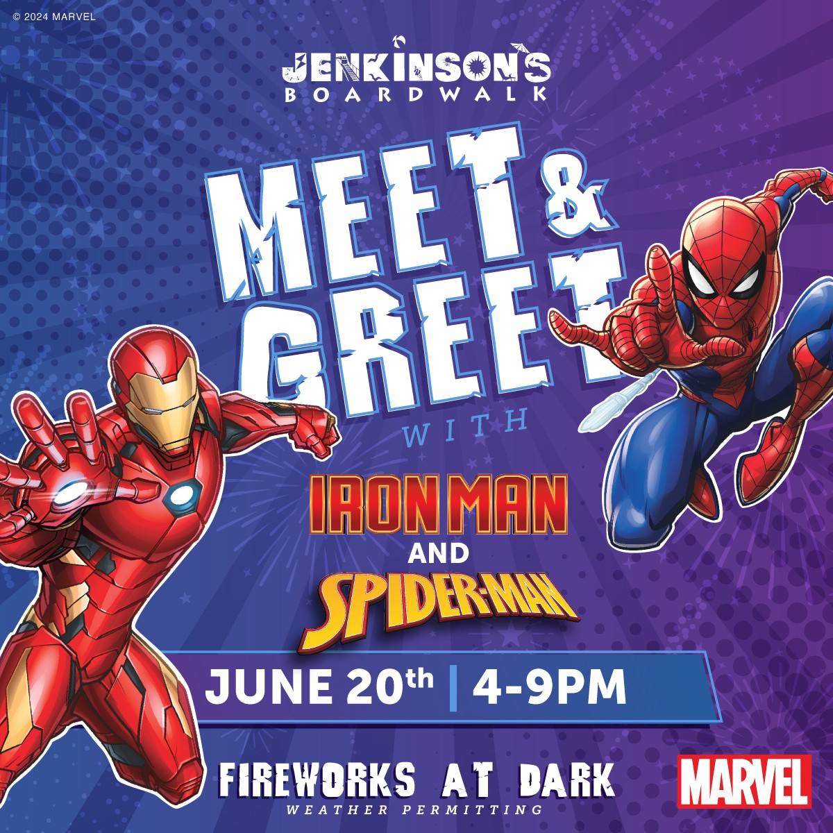 jenkinsons marvel meet and greet with spiderman and iron man