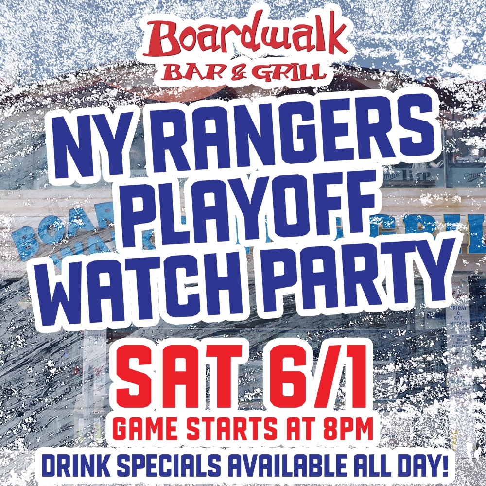 NY Rangers Watch Party, June 1st at the Boardwalk Bar and Grill, point pleasant beach