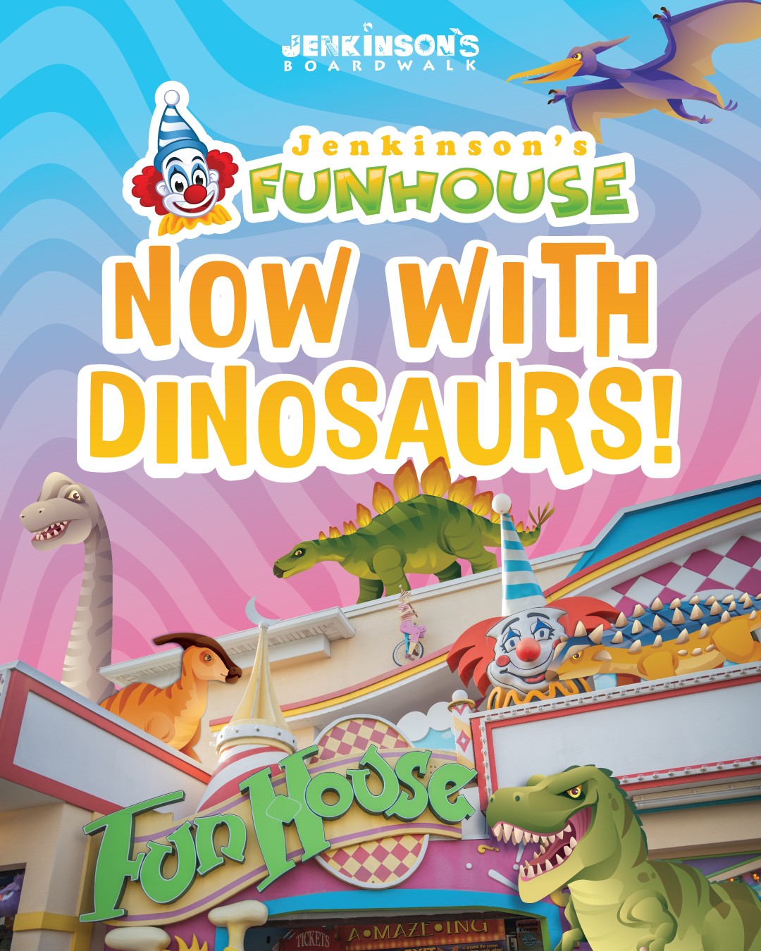 29677-FunHouseDinos-FB new dino ehibit in the Jenkinsin's Boardwalk Fun House
