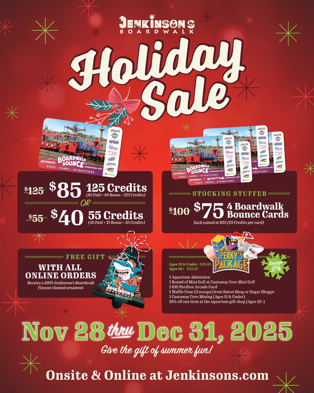 Jenkinson’s Boardwalk Holiday Sale 2025 – Give the gift of summer fun!