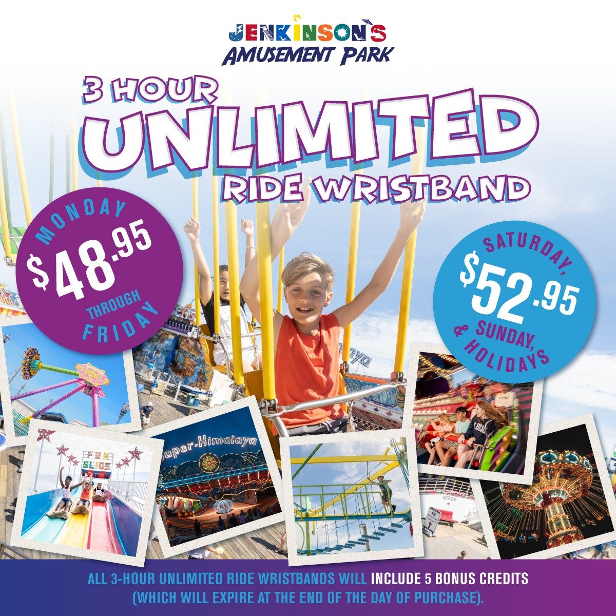 29272-UnlimitedRide-3H-SQ (2) A graphic for 3-hour unlimited ride wristbands at Jenkinson's Boardwalk amusement park in Point Pleasant Beach New Jersey