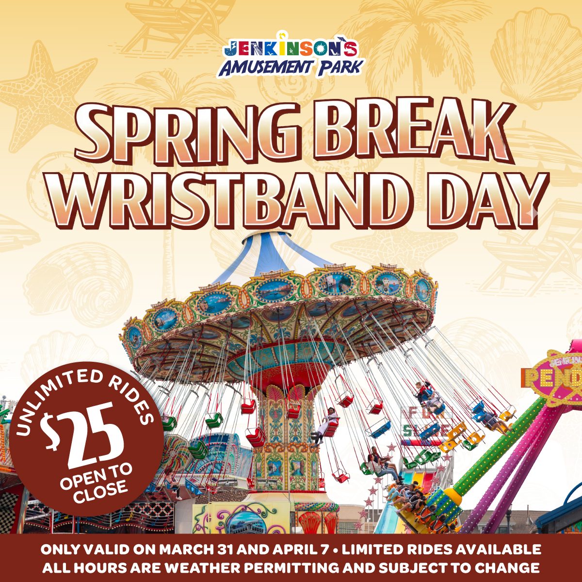 Jenkinson’s Boardwalk Spring Break Wristband Day $25 unlimited rides at the Amusement Park in Point Pleasant Beach