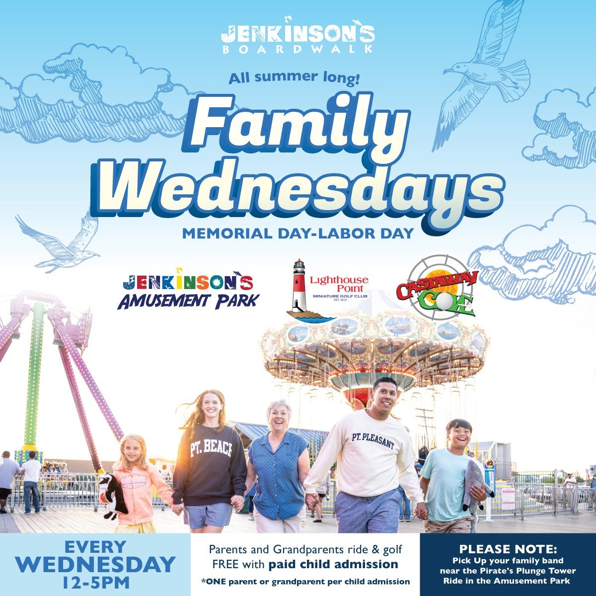 family day - 2 Family Wednesdays Jenkinson's Boardwalk Point Pleasant Beach parents grandparents ride golf free with paid child admission