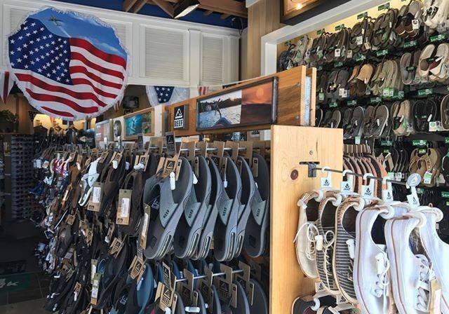 Picture of the shoe racks in The Jenkinson's Boardwalk Gift Shop in Point Pleasant Beach.
