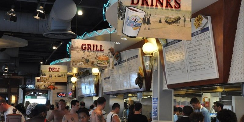 People waiting for food at Jenkinson's Pavilion Food Counter.