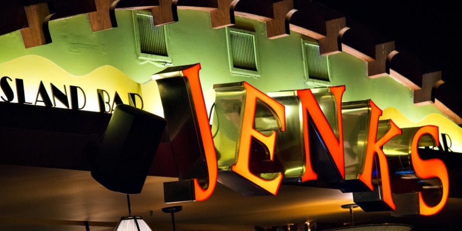 A large sign at Jenk's Club that says "JENKS".